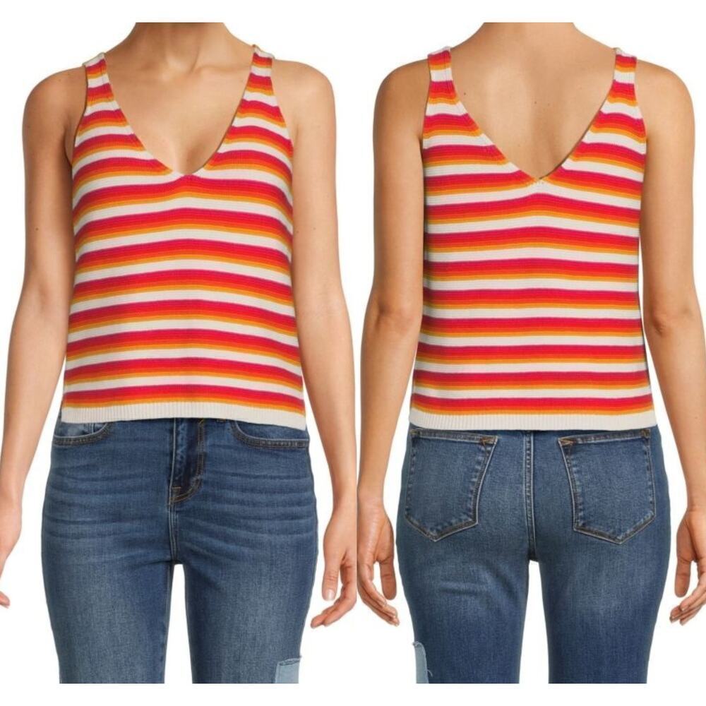 Marine Layer Finley Tank Knit Sleeveless V-Neck Sweater Top Sunset Stripe NWT XL